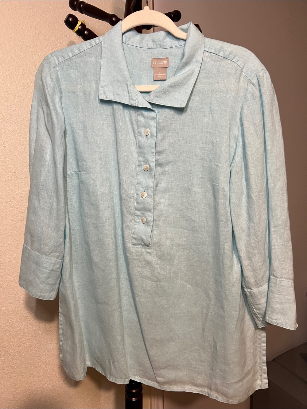 Chico's Pale Blue Linen Button Placket Tunic’s